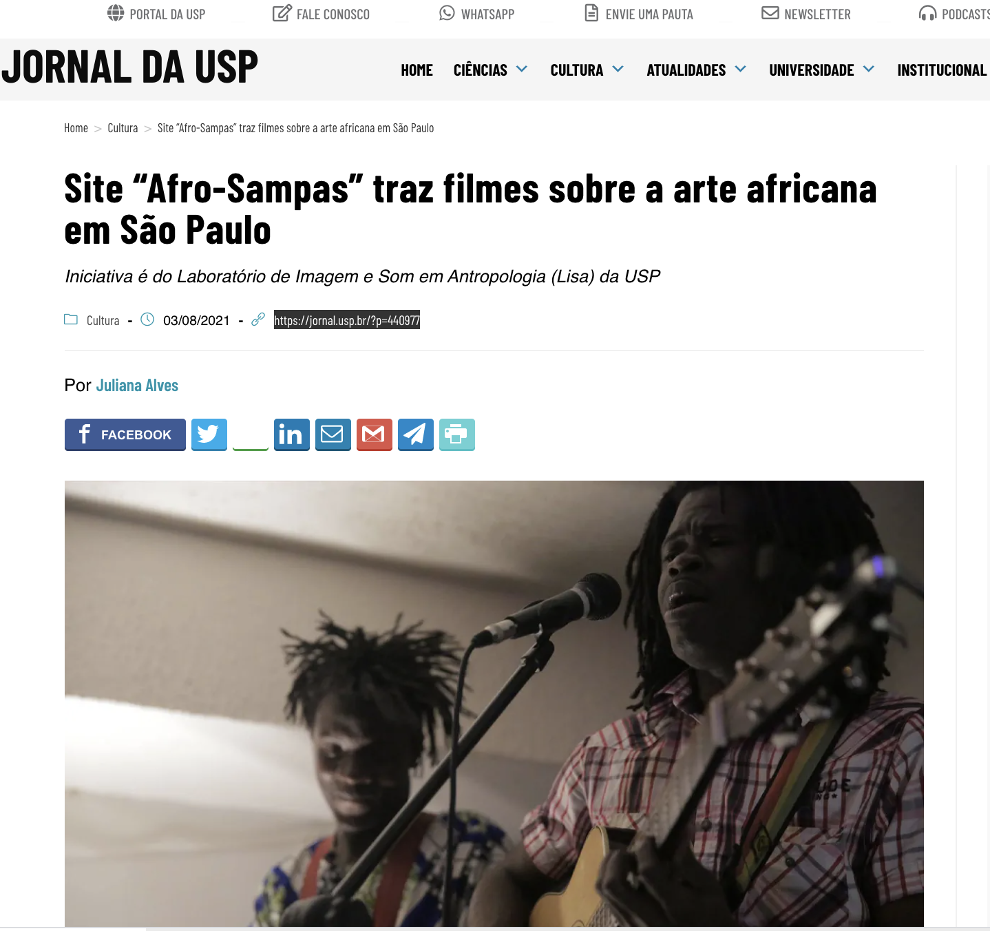 Site Afro-Sampas é notícia no Jornal da USP